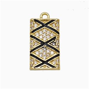 Copper Rectangle Pendant Pave Zirconia Black Enamel Gold Plated, approx 10-17mm [FN20083]