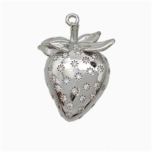 Copper Strawberry Pendant Pave Zirconia Platinum Plated, approx 17-22mm [FN20084]