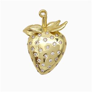 Copper Strawberry Pendant Pave Zirconia Gold Plated, approx 17-22mm [FN20085]