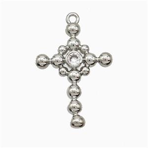 Copper Cross Pendant Pave Zirconia Platinum Plated, approx 19-26mm [FN20086]