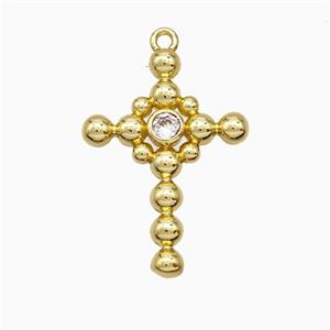 Copper Cross Pendant Pave Zirconia Gold Plated, approx 19-26mm [FN20087]