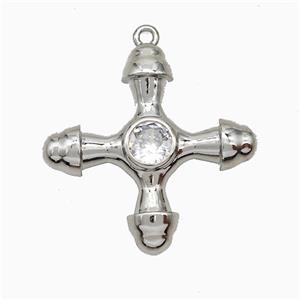 Copper Cross Pendant Pave Zirconia Platinum Plated, approx 30mm [FN20088]