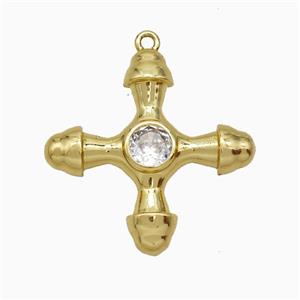 Copper Cross Pendant Pave Zirconia Gold Plated, approx 30mm [FN20089]