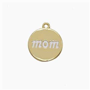 Copper Mom Pendant Circle White Enamel Gold Plated, approx 13mm [FN20092]