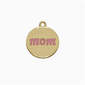 Copper Mom Pendant Circle Pink Enamel Gold Plated, approx 13mm [FN20093]