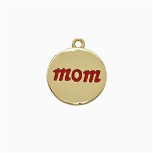 Copper Mom Pendant Circle Red Enamel Gold Plated, approx 13mm [FN20094]