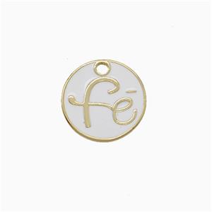 Copper Fe Pendant Circle White Enamel Gold Plated, approx 14mm [FN20095]