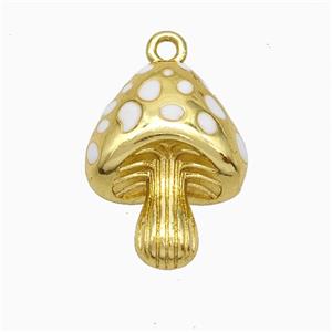 Copper Mushroom Pendant White Enamel Gold Plated, approx 16-21mm [FN20096]