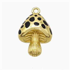 Copper Mushroom Pendant Black Enamel Gold Plated, approx 16-21mm [FN20097]