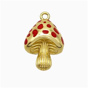 Copper Mushroom Pendant Red Enamel Gold Plated, approx 16-21mm [FN20098]