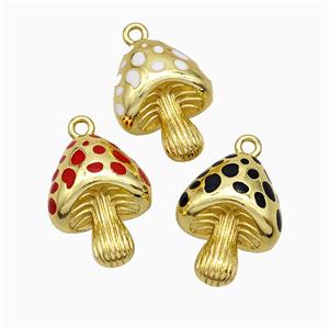 Copper Mushroom Pendant Enamel Gold Plated Mixed, approx 16-21mm [FN20099]