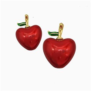 Red Acrylic Apple Pendant Copper Gold Plated, approx 14mm [FN20102-14MM]