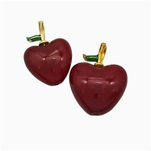DarkRed Acrylic Apple Pendant Copper Gold Plated, approx 14mm [FN20103-14MM]