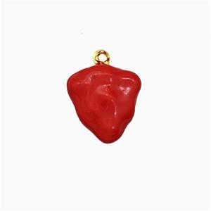 Copper Strawberry Pendant Red Enamel Gold Plated, approx 11-12mm [FN20104]