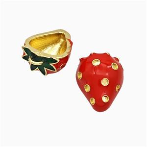 Copper Strawberry Pendant Red Enamel Gold Plated, approx 14-17mm [FN20106]