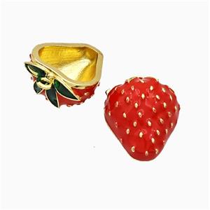 Copper Strawberry Pendant Red Enamel Gold Plated, approx 18-20mm [FN20107]