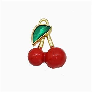 Copper Cherry Pendant Red Enamel Gold Plated, approx 13-15mm [FN20110]