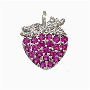 Copper Strawberry Pendant Micropave Zirconia Platinum Plated, approx 15-17mm [FN20116]