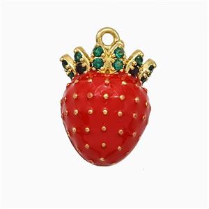 Copper Strawberry Pendant Micropave Zirconia Red Enamel Gold Plated, approx 13-18mm [FN20119]