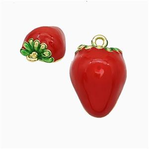 Copper Strawberry Pendant Red Enamel Gold Plated, approx 16-20mm [FN20120]