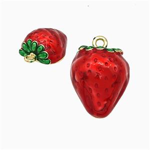 Copper Strawberry Pendant Red Painted Gold Plated, approx 16-20mm [FN20121]