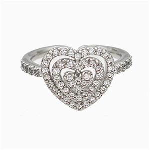 Copper Heart Rings Pave Zirconia Platinum Plated, approx 13mm, 18mm dia [FN20128]
