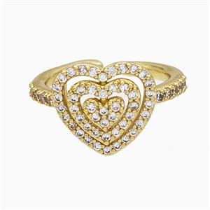 Copper Heart Rings Pave Zirconia Gold Plated, approx 13mm, 18mm dia [FN20129]