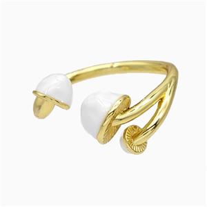 Copper Mushroom Rings White Enamel Gold Plated, approx 4-8mm, 18mm dia [FN20140]
