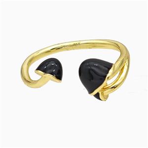 Copper Mushroom Rings Black Enamel Gold Plated, approx 4-8mm, 18mm dia [FN20141]