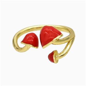 Copper Mushroom Rings Red Enamel Gold Plated, approx 4-8mm, 18mm dia [FN20142]
