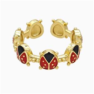 Copper Ladybug Rings Red Enamel Gold Plated, approx 7mm, 18mm dia [FN20145]
