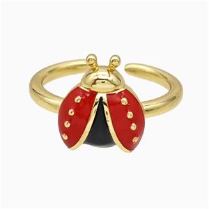 Copper Ladybug Rings Red Enamel Gold Plated, approx 12-13mm, 18mm dia [FN20147]