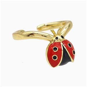 Copper Ladybug Rings Red Enamel Gold Plated, approx 11-13mm, 18mm dia [FN20148]