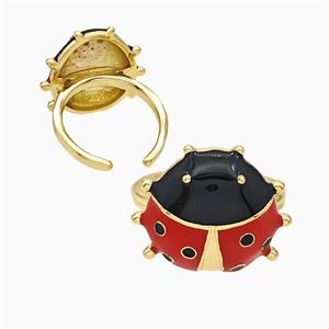 Copper Ladybug Rings Red Enamel Gold Plated, approx 17-20mm, 18mm dia [FN20149]