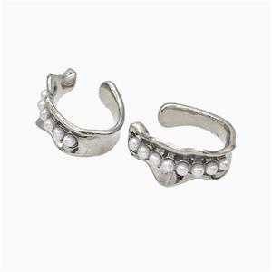Copper Clip Earrings Pave Pearlized Resin Platinum Plated, approx 9-15mm [FN20155]