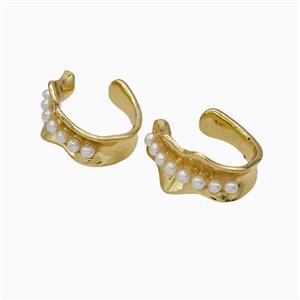 Copper Clip Earrings Pave Pearlized Resin Gold Plated, approx 9-15mm [FN20156]