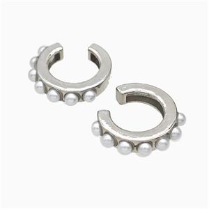 Copper Clip Earrings Pave Pearlized Resin Platinum Plated, approx 16mm dia [FN20157]