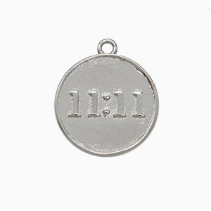 Copper Pendant Double Eleven Number 11 Circle Platinum Plated, approx 15mm [FN20161]