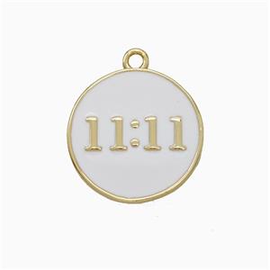 Copper Pendant Double Eleven Number 11 Circle White Enamel Gold Plated, approx 15mm [FN20163]