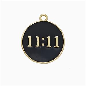 Copper Pendant Double Eleven Number 11 Circle Black Enamel Gold Plated, approx 15mm [FN20164]