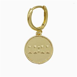Copper Double Eleven Hoop Earrings Number 11 Gold Plated, approx 15mm, 14mm dia [FN20166]