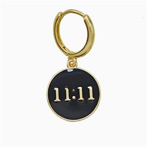 Copper Double Eleven Hoop Earrings Number 11 Black Enamel Gold Plated, approx 15mm, 14mm dia [FN20168]