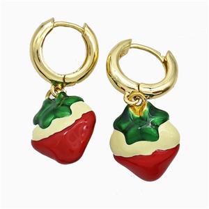 Copper Strawberry Hoop Earrings Enamel Gold Plated, approx 15mm, 15mm dia [FN20171]