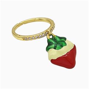 Copper Strawberry Rings Enamel Gold Plated, approx 15mm, 18mm dia [FN20172]