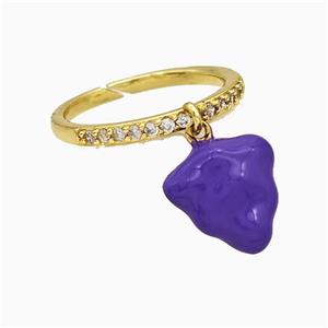 Copper Strawberry Rings Purple Enamel Gold Plated, approx 11-12mm, 18mm dia [FN20173]