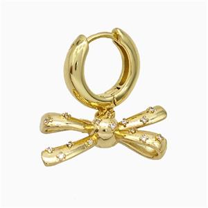 Copper Bowknot Hoop Earrings Pave Zirconia Gold Plated, approx 10-23mm, 15mm dia [FN20179]