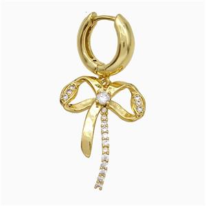 Copper Bowknot Hoop Earrings Pave Zirconia Gold Plated, approx 20-25mm, 15mm dia [FN20180]