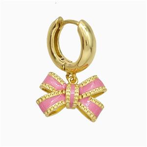 Copper Bowknot Hoop Earrings Pink Enamel Gold Plated, approx 12-17mm, 15mm dia [FN20181]
