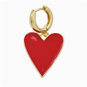 Copper Heart Hoop Earrings Red Enamel Gold Plated, approx 23-27mm, 15mm dia [FN20185]