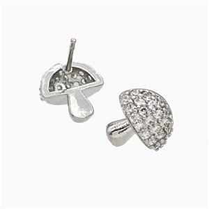 Copper Mushroom Stud Earrings Pave Zirconia Platinum Plated, approx 11mm [FN20188]